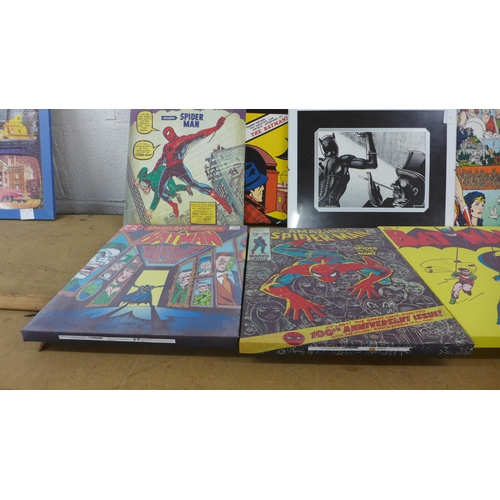 5072 - A quantity of various canvas prints including mainly Batman and Spider-Man and one Wonder Woman