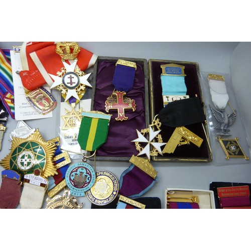 9025 - A very large collection of masonic medals, including three silver examples