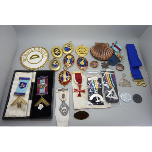 9025 - A very large collection of masonic medals, including three silver examples