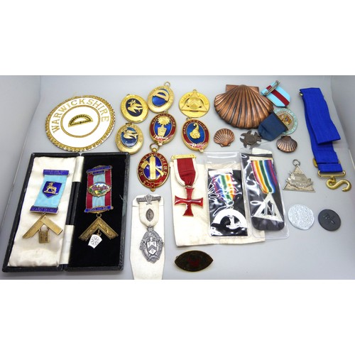 9025 - A very large collection of masonic medals, including three silver examples