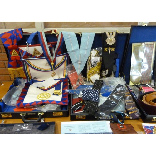 9045 - An extremely large collection of Masonic regalia, including swords, gauntlets, aprons, sashes, publi... 