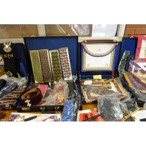 9045 - An extremely large collection of Masonic regalia, including swords, gauntlets, aprons, sashes, publi... 