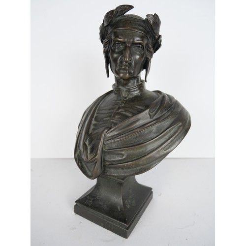 9070 - A European school bronze bust of Dante Alighieri