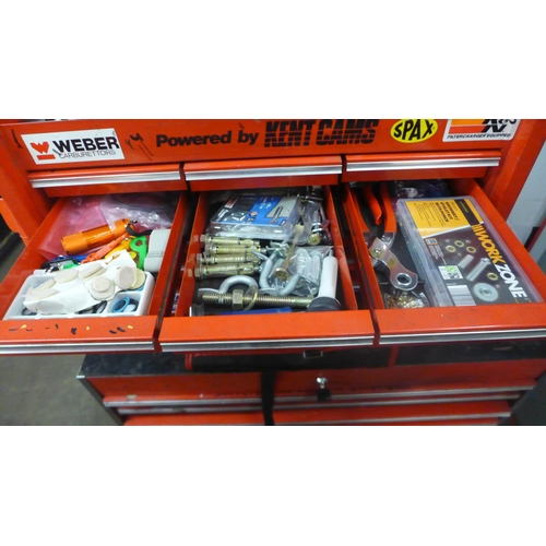 5039 - A Snap-On toolbox with a large quantity of tools including a Clarke 225pc circlip retaining spring s... 