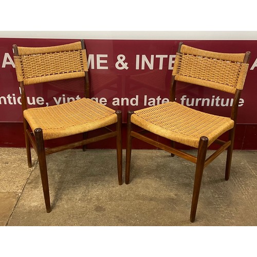 43 - A pair of Danish Willy Beck teak and paper cord seated side chairs, designed by Aksel Bender Madsen