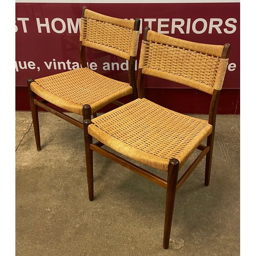 43 - A pair of Danish Willy Beck teak and paper cord seated side chairs, designed by Aksel Bender Madsen