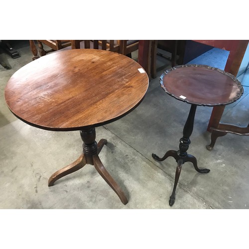 178 - A Victorian oak tripod occasional table and a Chippendale style mahogany tripod wine table