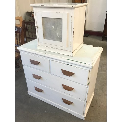 180 - A Victorian painted pine chest of drawers and a meat safe