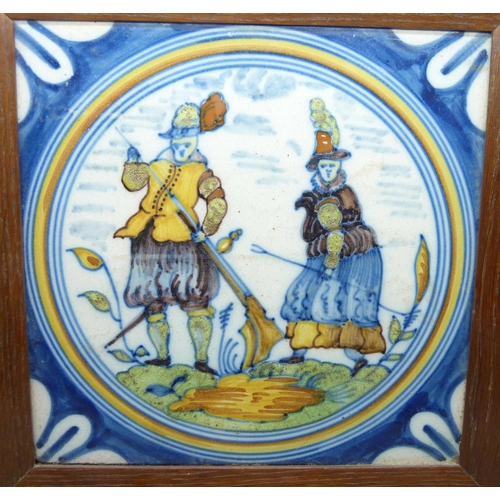 2006 - An antique polychrome Delft majolica medallion tile, provenance on reverse