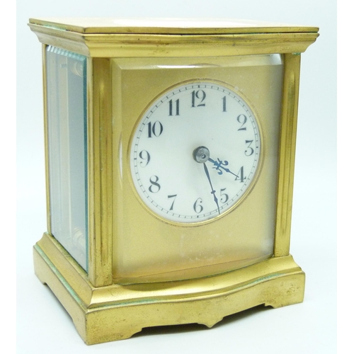 2018 - A gilt brass carriage clock with hand-wound French movement, 9.2cm