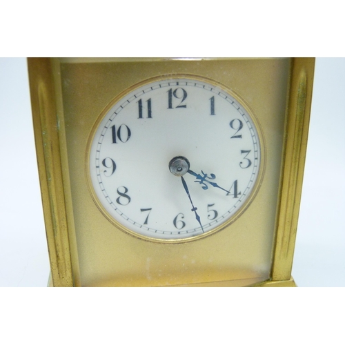 2018 - A gilt brass carriage clock with hand-wound French movement, 9.2cm