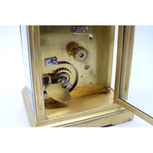 2018 - A gilt brass carriage clock with hand-wound French movement, 9.2cm