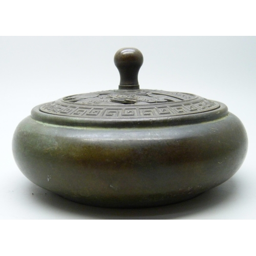 2021 - A small Chinese bronze censer, character mark to base, 9.5cm