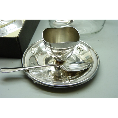 2030 - A 'Once Upon A Time' boxed silver plated bowl and spoon set and EP silver egg cup and spoon and EP s... 