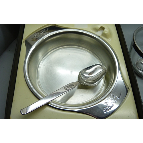 2030 - A 'Once Upon A Time' boxed silver plated bowl and spoon set and EP silver egg cup and spoon and EP s... 