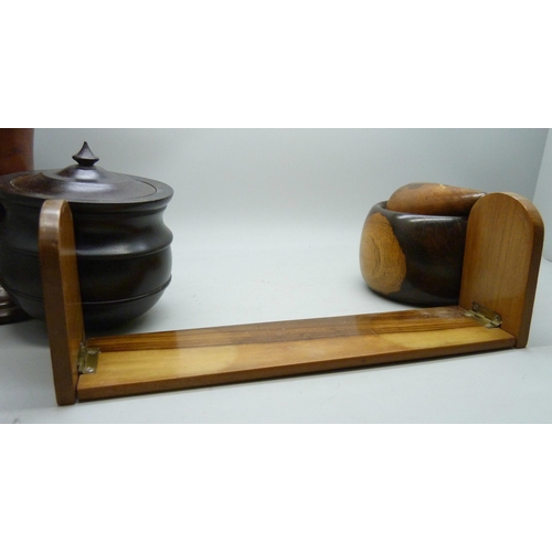 2061 - A collection of treen including an inlaid book stand