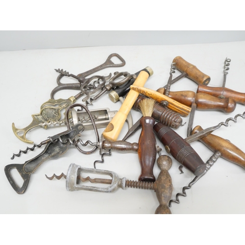 2066 - A collection of corkscrews and bottle openers, majority 19th Century including one stamped Sorby, Sh... 