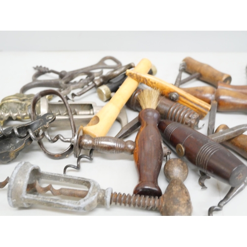 2066 - A collection of corkscrews and bottle openers, majority 19th Century including one stamped Sorby, Sh... 