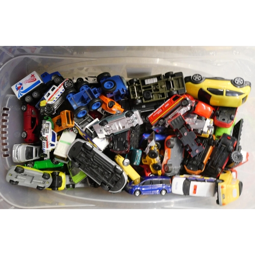 2122 - Two boxes of die cast model vehicles including Welly and Matchbox