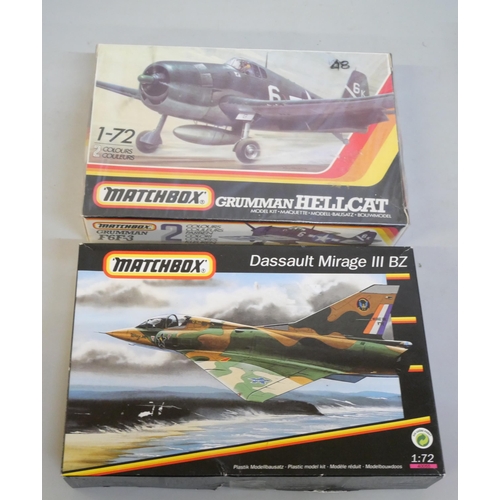 2133 - Seven military model kits, tanks and aircraft, including four vintage Matchbox, Dassault Mirage III ... 