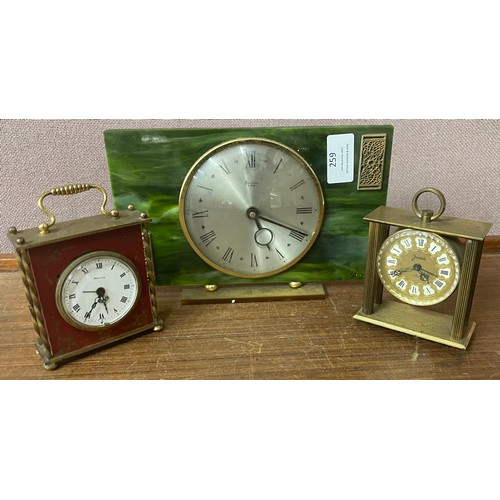 259 - A small Jaccard mantle clock, a West German mantle clock and a Bentime mantle clock