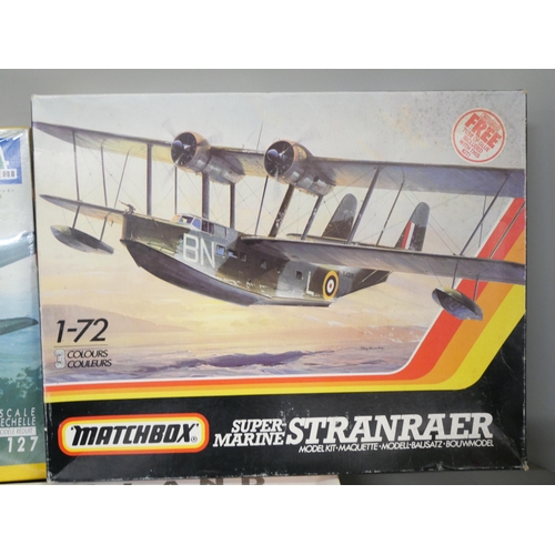 2158 - Three vintage model kits, Italeri Douglas C-47 Skytrain (sealed), Matchbox Supermarine Stranrear and... 