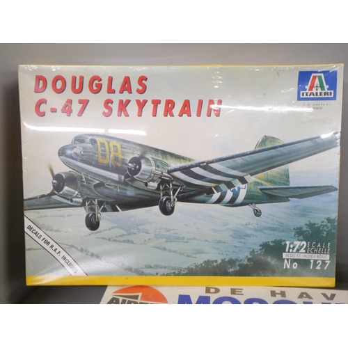 2158 - Three vintage model kits, Italeri Douglas C-47 Skytrain (sealed), Matchbox Supermarine Stranrear and... 