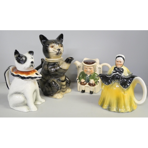 2162 - A Tony Wood Studios 'Darby & Joan' teapot, 'Old Lady Teapot', 'Pussyfoot' teapot and Toby dog teapot