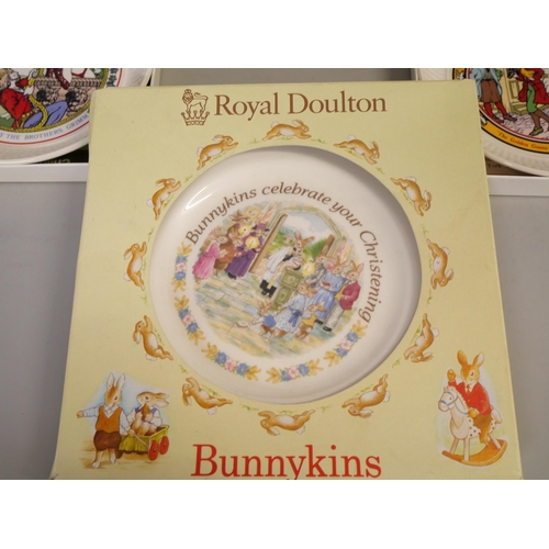 2163 - A Royal Doulton Bunnykins boxed christening plate with childs Denby 'Safari' plate and two Wedgwood ... 