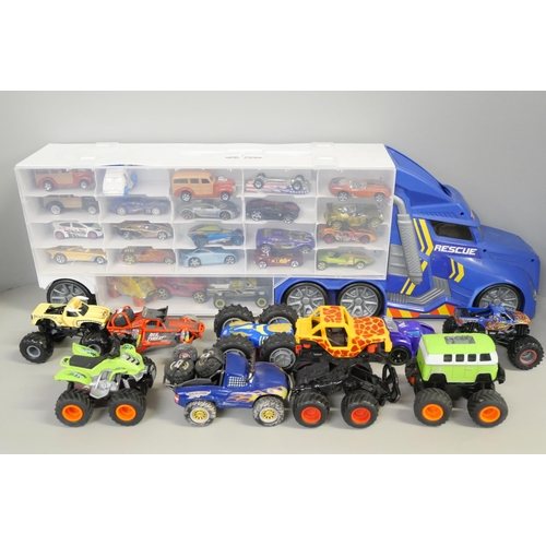 2170 - A collection of model vehicles, mainly Hot Wheels and a lorry case