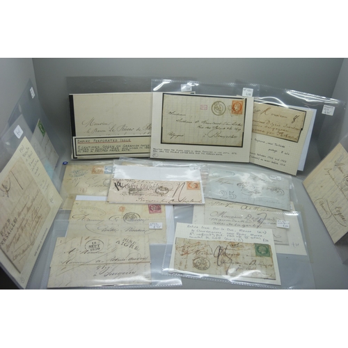 2205 - Stamps; a collection of French pre-stamp and early stamp postal history, 21 items originally p.t.s.a... 