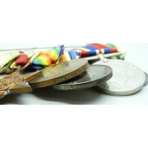 2210 - A group of WWI and WWII medals to 239923 F Chard P.O. R.N,, including a 1908 Messina Earthquake Evac... 