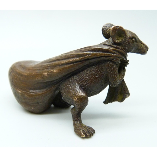 2229 - An oriental small bronze rat with sack