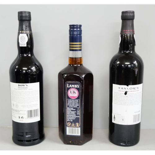 2243 - Two bottles of Port, Dow's Trademark Reserve and Taylor's bottled Vintage 2012 and a bottle of Lamb'... 