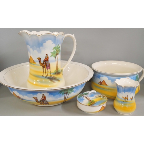 2252 - A Falcon Ware Victor toilet set decorated with Egyptian scenes **PLEASE NOTE THIS LOT IS NOT ELIGIBL... 