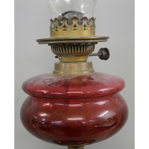 2259 - A Hicks oil lamp with brass base, late 19th early 20th Century