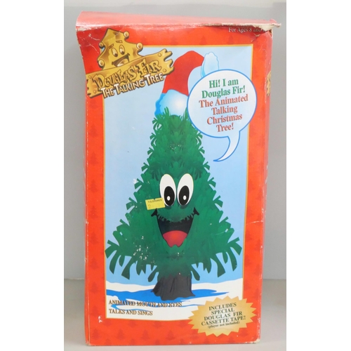 2268 - A jointed Bisque porcelain fairy with glass beads, glass baubles and 'Douglas Fir' talking Christmas... 