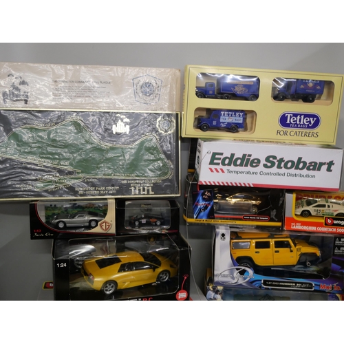 2290 - A box of model vehicles including Corgi and Burago