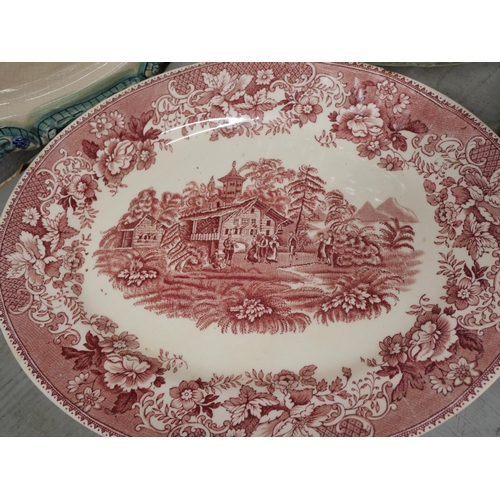 2304 - A Victorian charger, a Longport Staffordshire large serving plate, a cut glass fruit bowl and a mug ... 