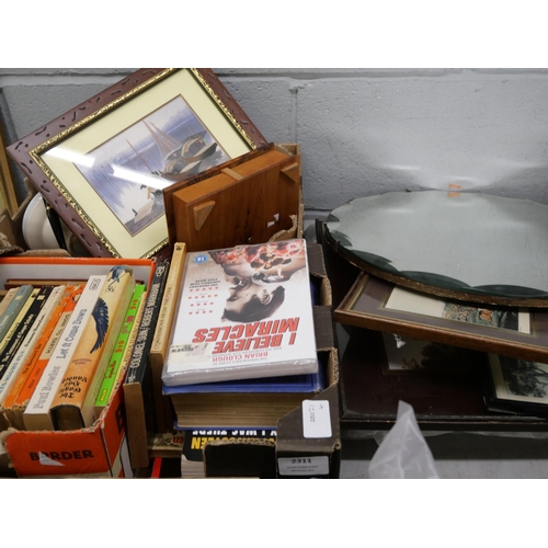 2311 - Assorted items, books, prints, wooden items, china, a mirror, signed Sex in The City picture, etc. *... 