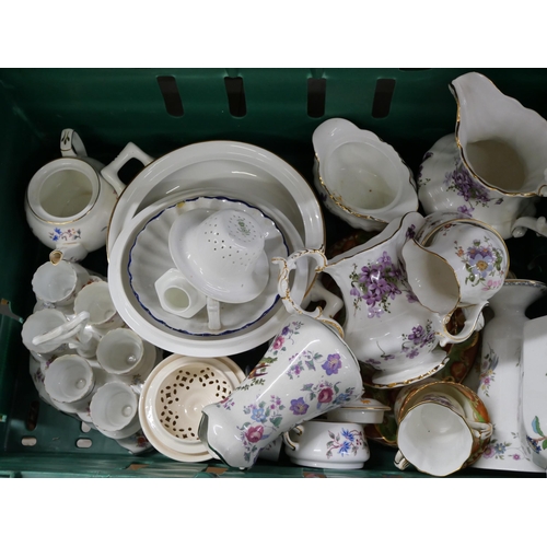 2316 - Two boxes of mixed decorative china and teawares, including Hammersley, Aynsley and other Staffordsh... 