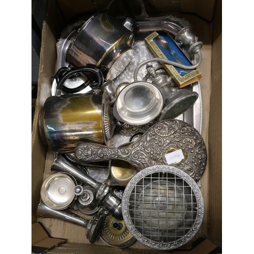 2319 - A silver hand mirror, a/f and a box of silver plate **PLEASE NOTE THIS LOT IS NOT ELIGIBLE FOR IN-HO... 