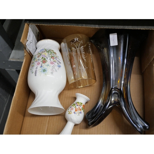 2321 - A large Carnival glass vase, Aynsley Wild Tudor vase, a/f, Bell's decanter, Ilford camera, etc. **PL... 