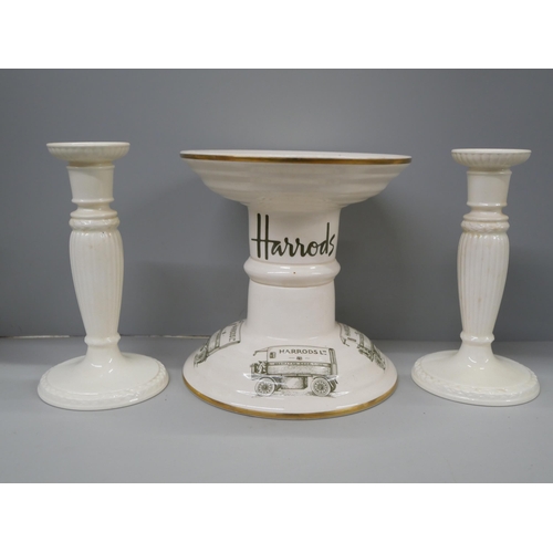 2322 - A pair of Royal Minton vases, a pair of Wedgwood candlesticks, a Mason's Harrod's van gammon ham sta... 