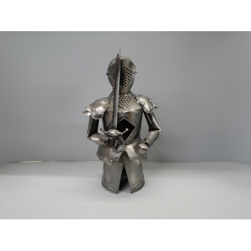 2327 - A box of assorted metalwares; silver plate and pewter and a metal model of a knight **PLEASE NOTE TH... 