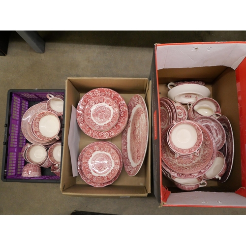 2328 - A large collection of pink transferware tea and dinner wares, mainly scenes around Windsor and Berks... 