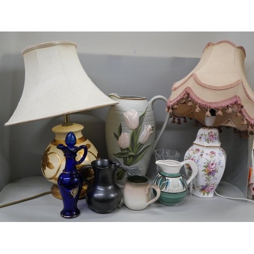 2329 - Two table lamps, a large jug, two other jugs, glassware, etc. **PLEASE NOTE THIS LOT IS NOT ELIGIBLE... 