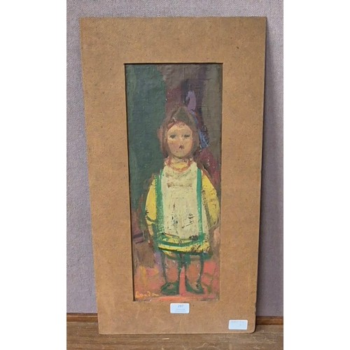 297 - An early 20th Century oil on board, study of a child, indistinctly signed lower left, with original ... 