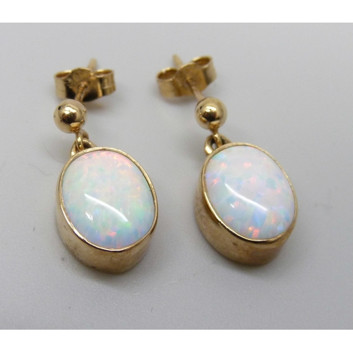 7026 - A pair of 9ct gold and synthetic opal earrings, 2.5g