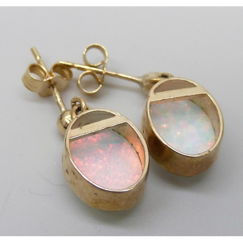 7026 - A pair of 9ct gold and synthetic opal earrings, 2.5g